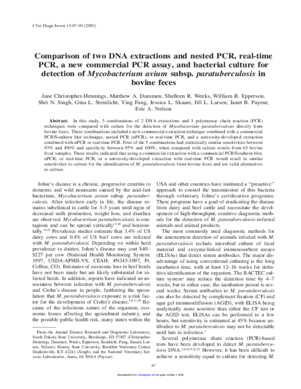 (PDF) Comparison of Two DNA Extractions and Nested PCR, Real-Time PCR ...