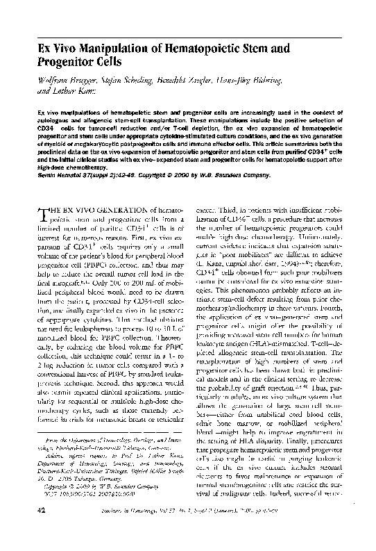 (PDF) Ex vivo manipulation of hematopoietic stem and progenitor cells