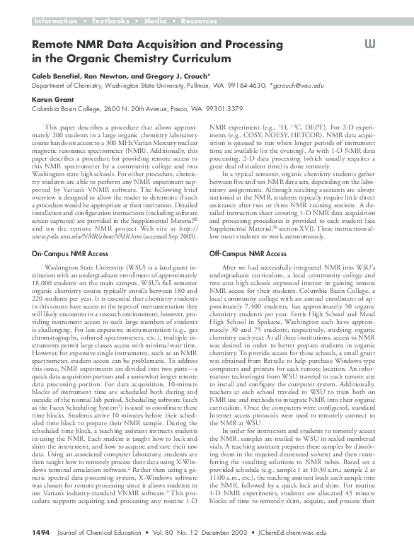 (PDF) Remote NMR Data Acquisition and Processing in the Organic ...