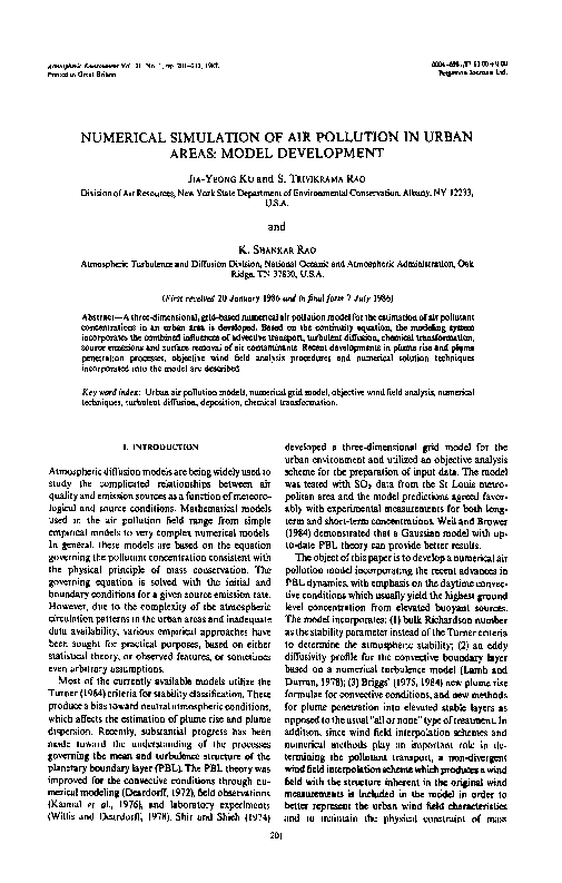 (PDF) Numerical simulation of air pollution in urban areas: Model ...