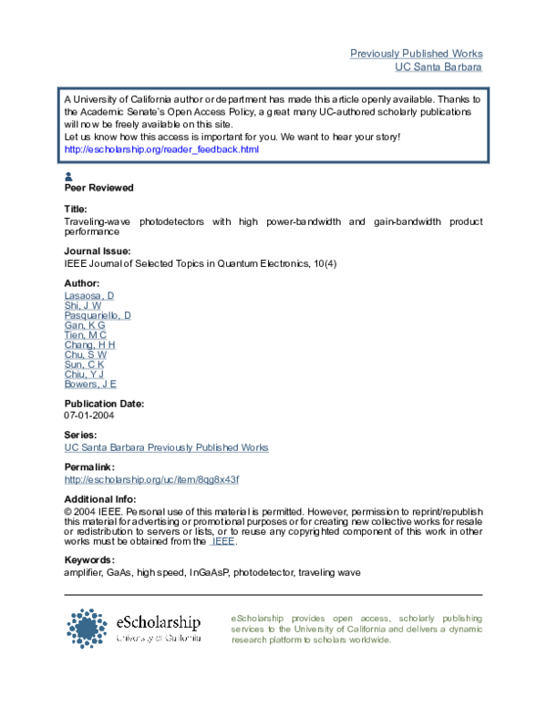 (PDF) Travelingwave photodetectors with high powerbandwidth and gain