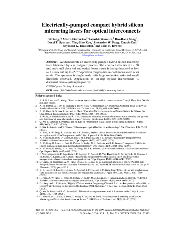 (PDF) Electrically-pumped compact hybrid silicon microring lasers for ...