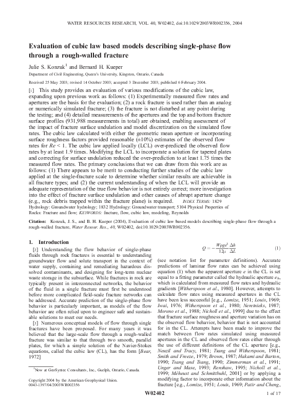  PDF Evaluation Of Cubic Law Based Models Describing Single phase Flow