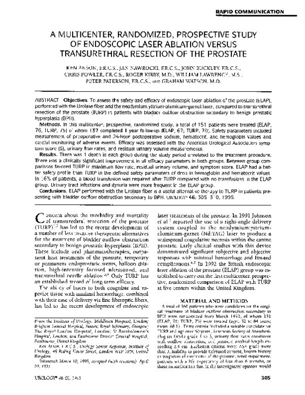 (PDF) A multicenter, randomized, prospective study of endoscopic laser ablation versus