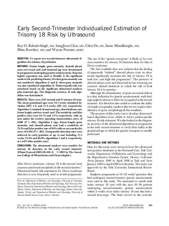 (PDF) Early secondtrimester individualized estimation of trisomy 18