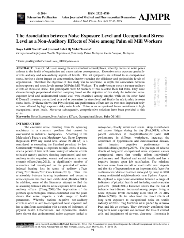 (PDF) The Association between Noise Exposure Level and Occupational ...