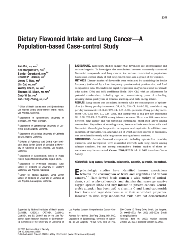 (PDF) Dietary flavonoid intake and lung cancerA populationbased case