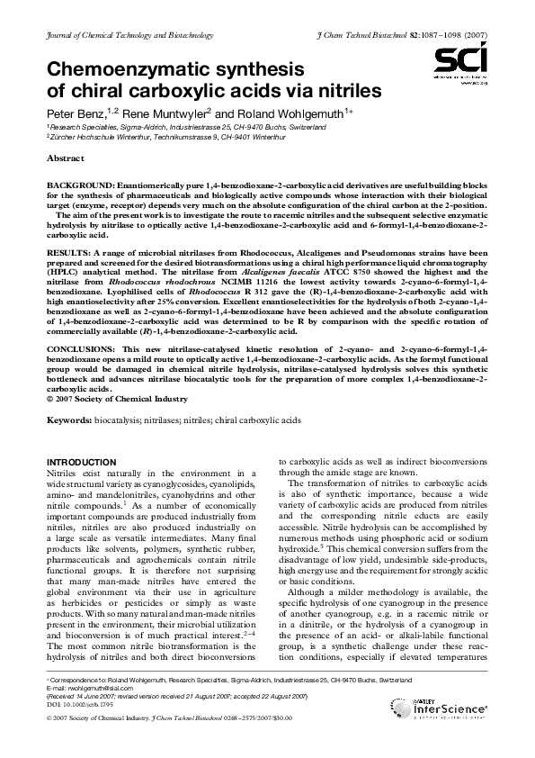 (PDF) Chemoenzymatic synthesis of chiral carboxylic acids via nitriles