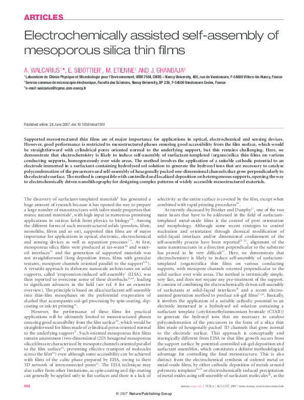 (PDF) Electrochemically assisted self-assembly of mesoporous silica ...