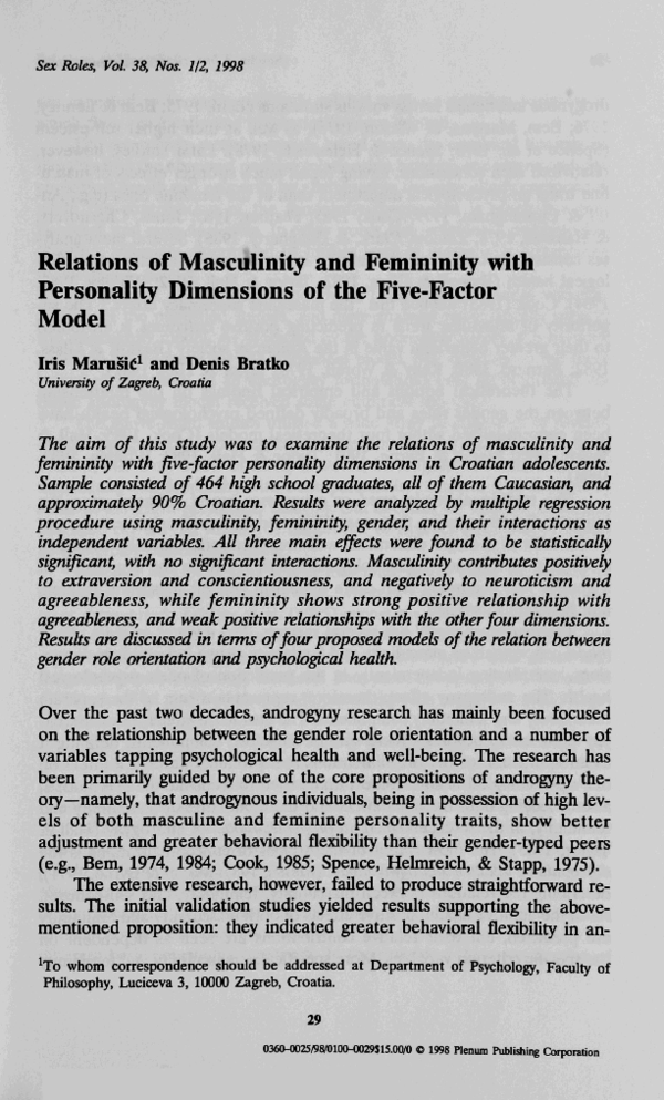 (PDF) Relations of masculinity and femininity with personality ...