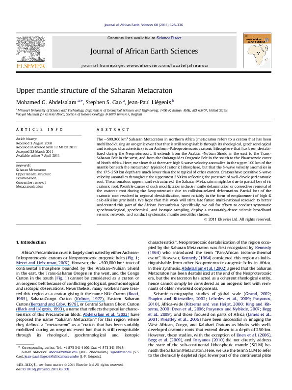 (PDF) Upper mantle structure of the Saharan Metacraton