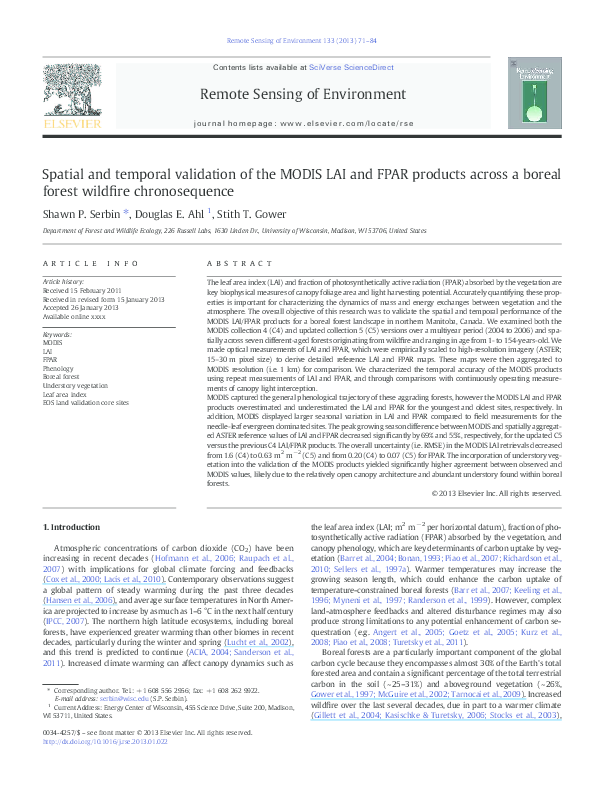 (PDF) Spatial and temporal validation of the MODIS LAI and FPAR ...
