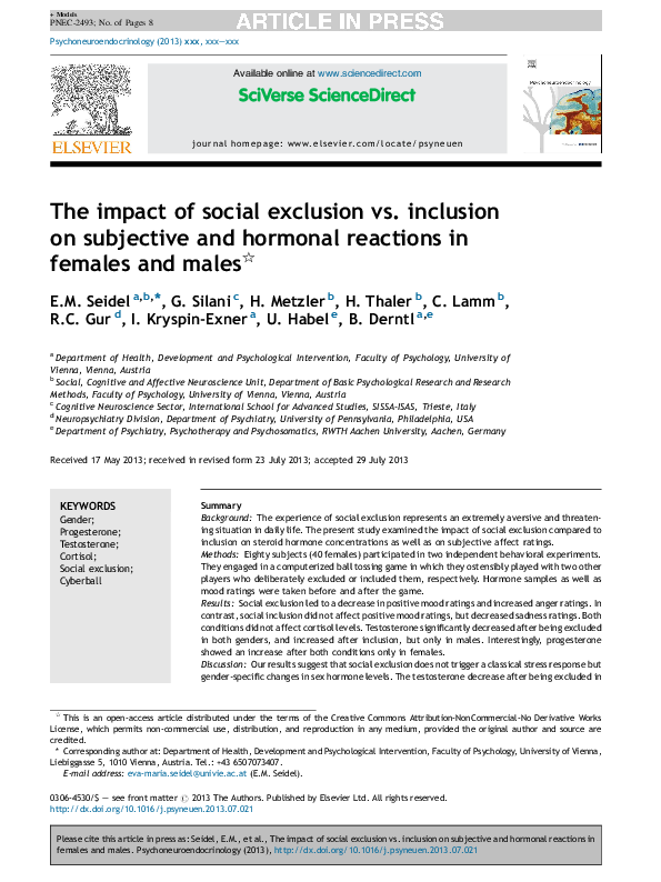 (PDF) The impact of social exclusion vs. inclusion on subjective and ...