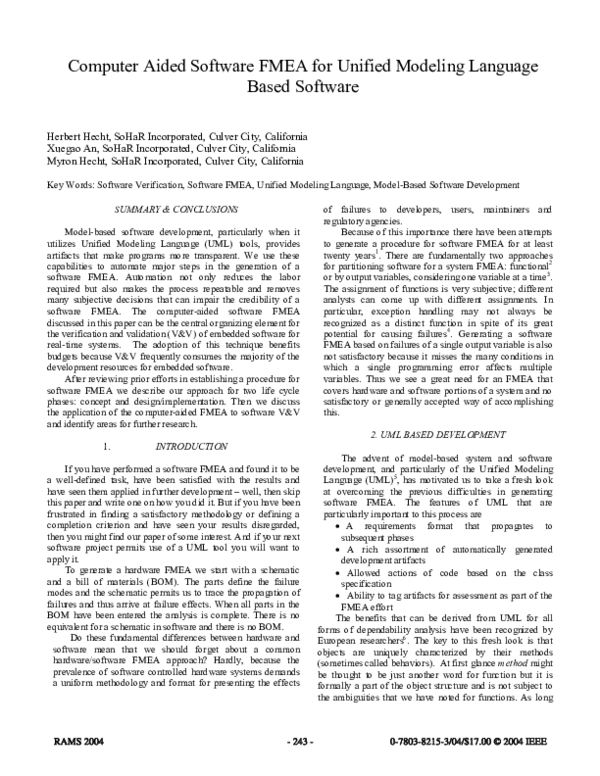 (PDF) Computer aided software FMEA for unified modeling language based ...