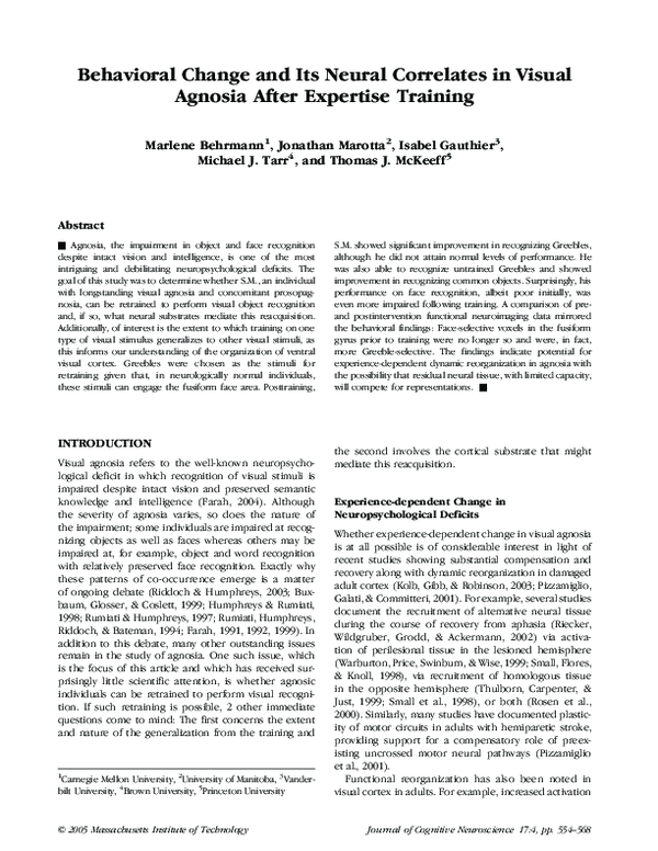 (PDF) Behavioral Change and Its Neural Correlates in Visual Agnosia ...
