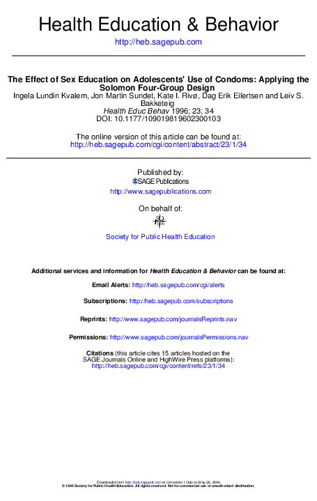  PDF The Effect Of Sex Education On Adolescents Use Of Condoms 