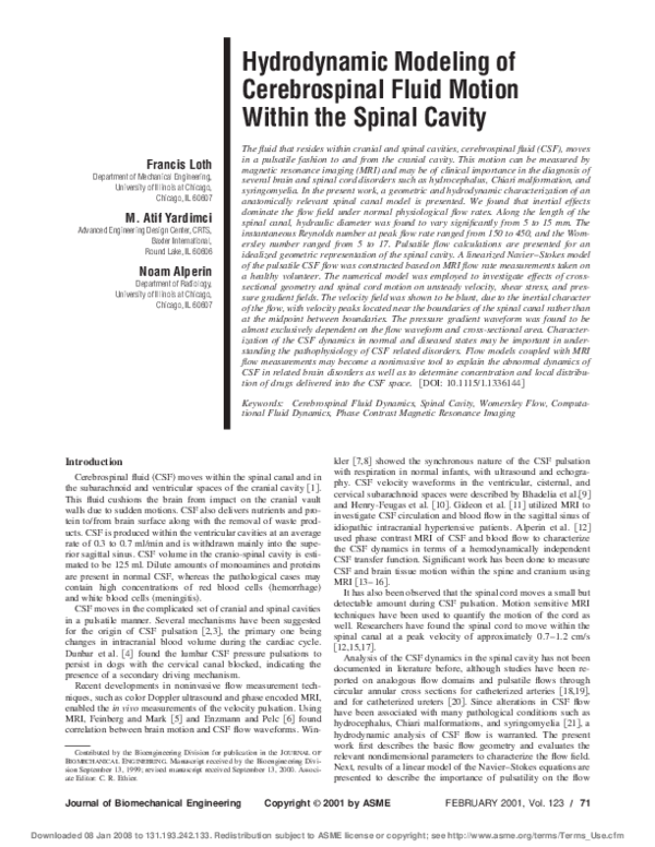 (PDF) Hydrodynamic Modeling of Cerebrospinal Fluid Motion Within the ...