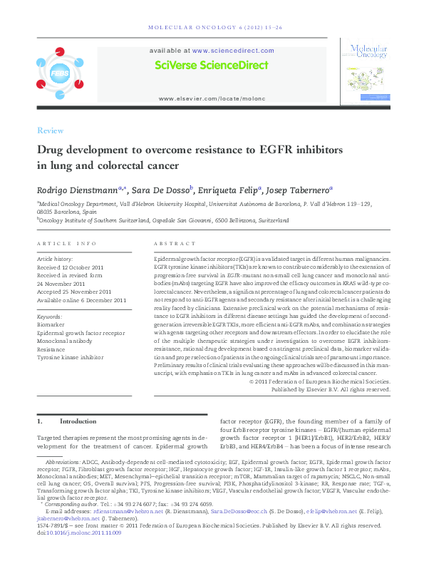 (PDF) Drug development to overcome resistance to EGFR inhibitors in ...