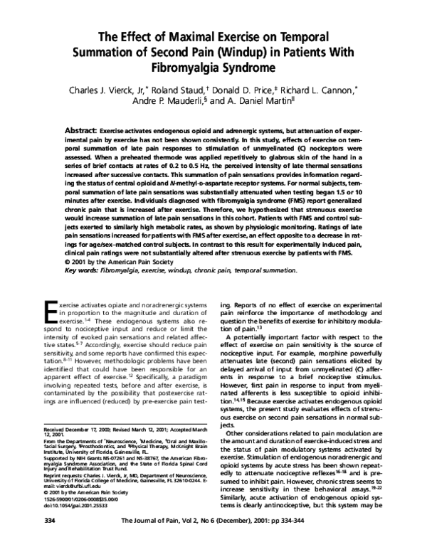 (PDF) The effect of maximal exercise on temporal summation of second ...