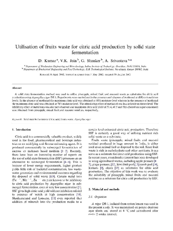 (PDF) Utilisation of fruits waste for citric acid production by solid ...