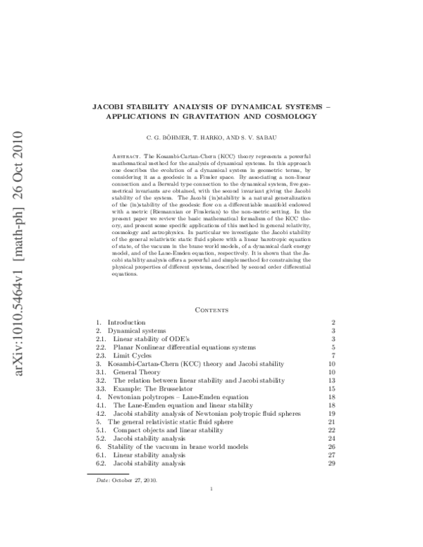 (PDF) Jacobi stability analysis of dynamical systems—applications in ...