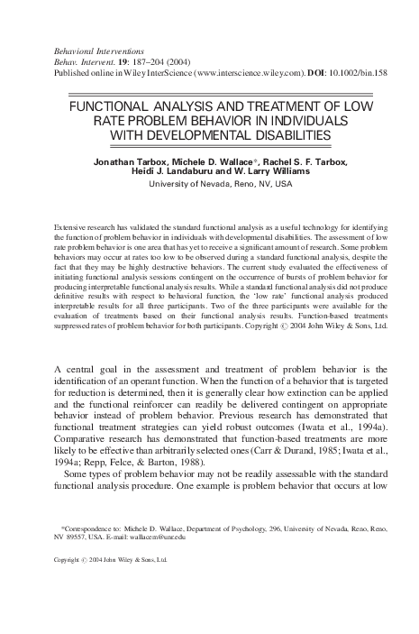 (PDF) Functional analysis and treatment of low-rate problem behavior in ...