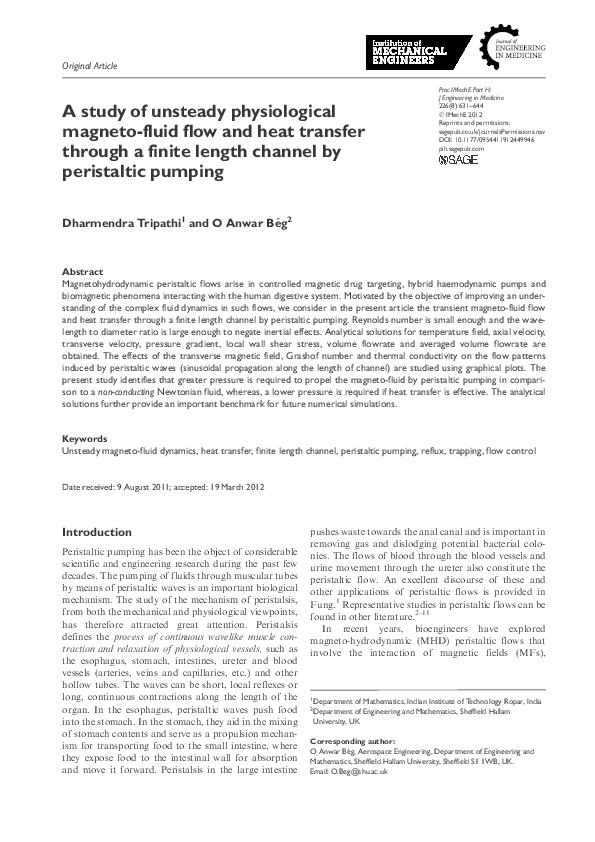 (PDF) A study of unsteady physiological magneto-fluid flow and heat ...