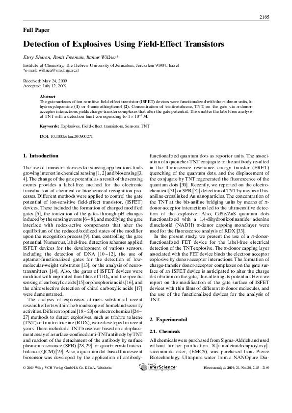 (PDF) Detection of Explosives Using FieldEffect Transistors Itamar Willner Academia.edu