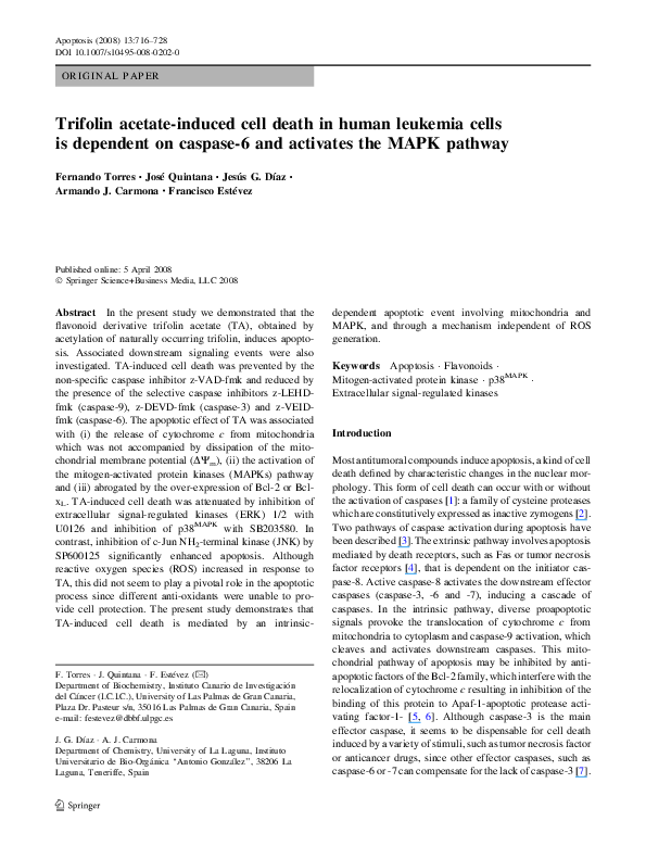 (PDF) Trifolin acetate-induced cell death in human leukemia cells is ...
