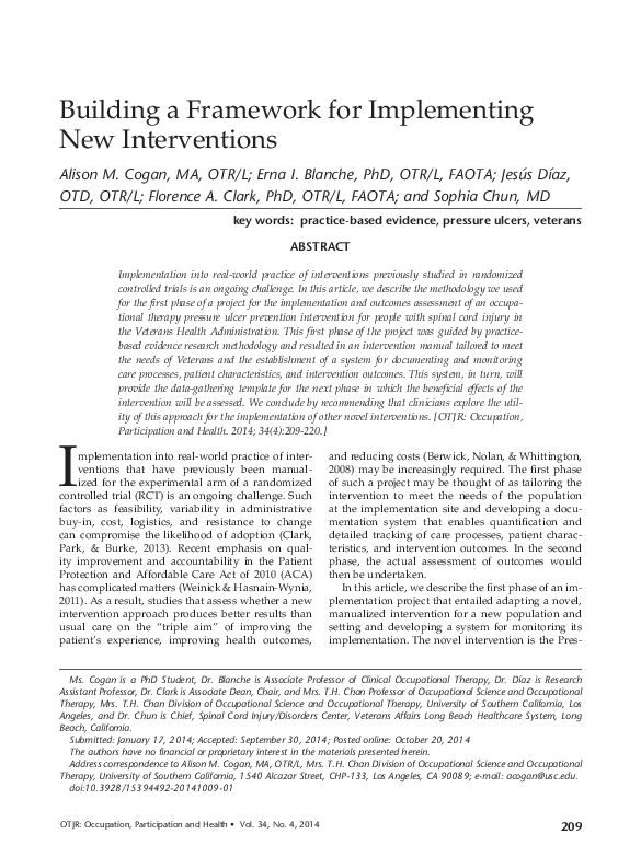 (PDF) Building a framework for implementing new interventions