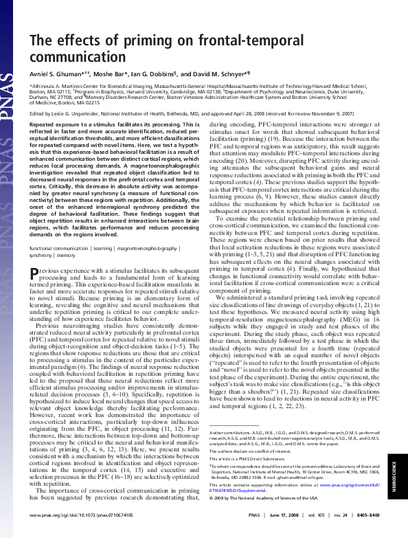 (PDF) The effects of priming on frontal-temporal communication