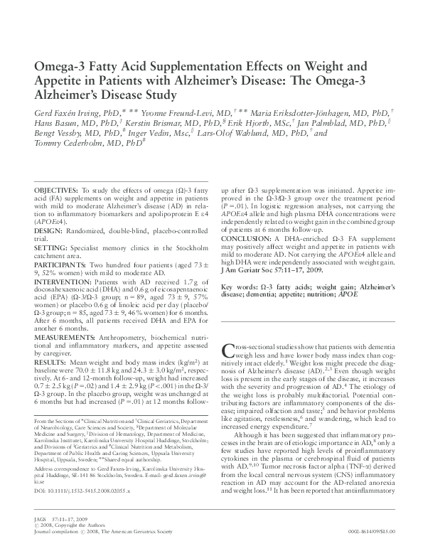 (PDF) Omega3 Fatty Acid Supplementation Effects on Weight and Appetite