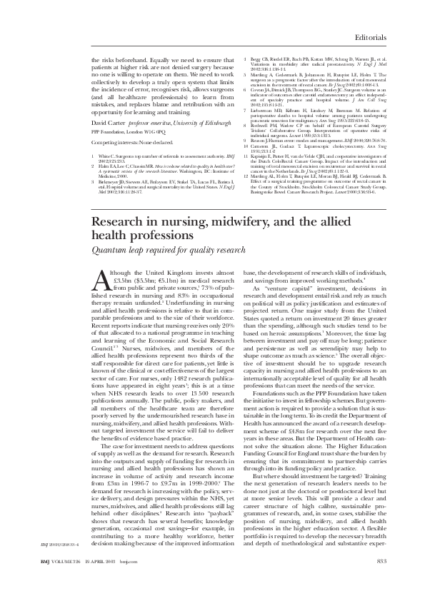 Pdf Research In Nursing Midwifery And The Allied Health Professions