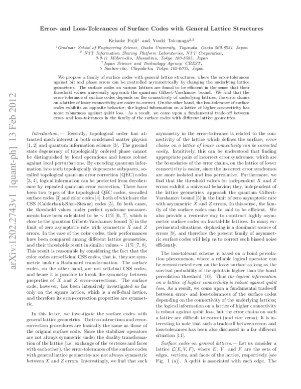 (PDF) Error and loss tolerances of surface codes with general lattice ...