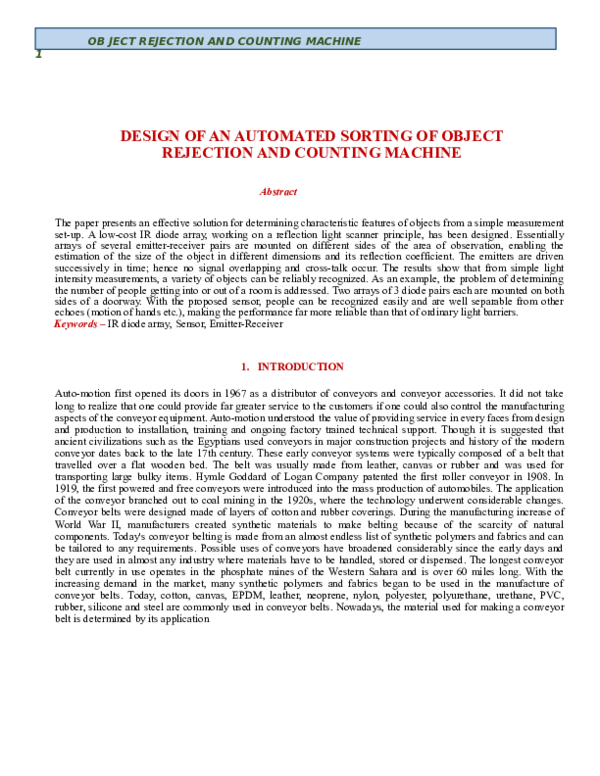 (DOC) DESIGN OF AN AUTOMATED SORTING OF OBJECT REJECTION AND COUNTING ...