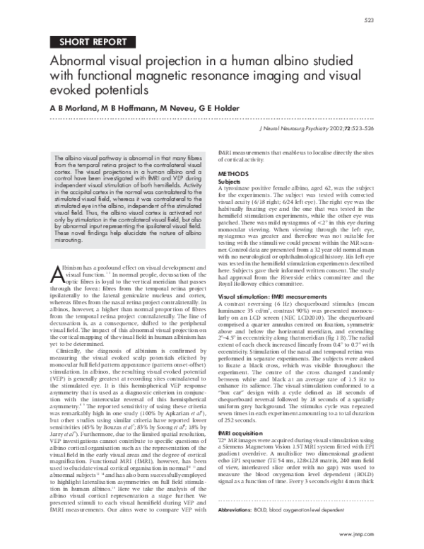 (PDF) Abnormal visual projection in a human albino studied with ...