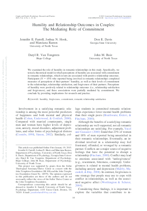 (PDF) Humility and Relationship Outcomes in Couples: The Mediating Role ...