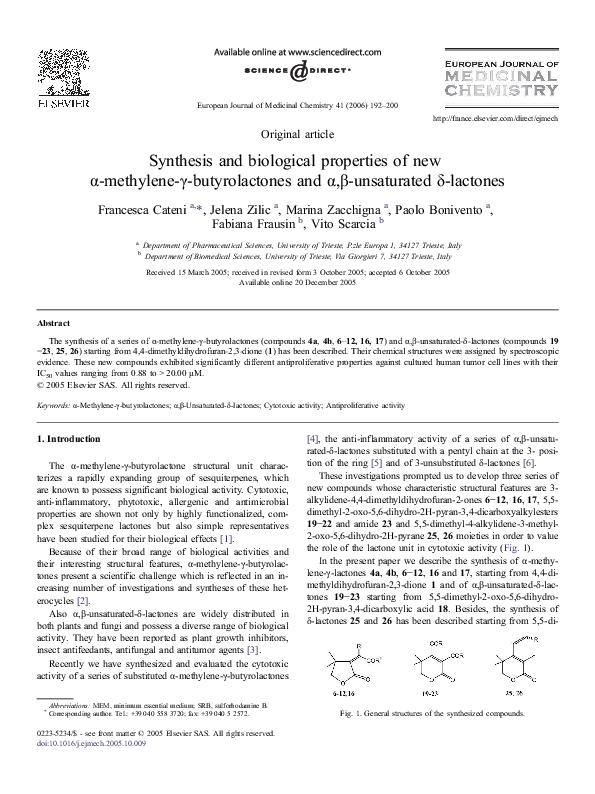 (PDF) Synthesis and biological properties of new α-methylene-γ ...