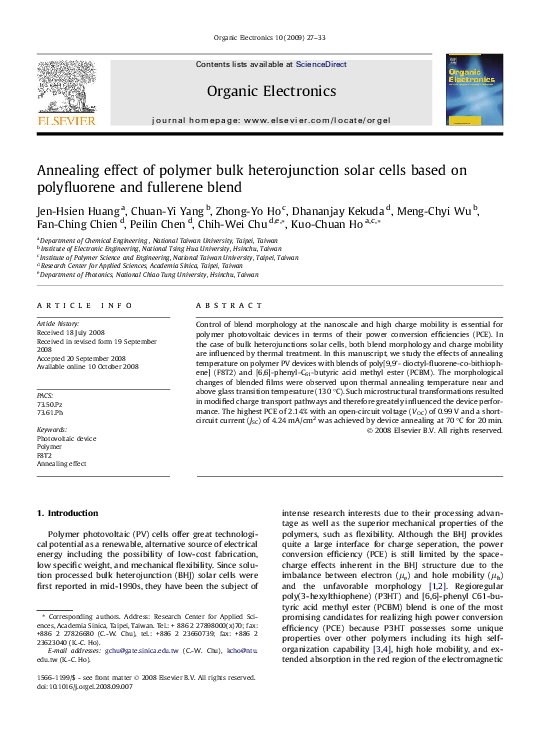 (PDF) Annealing effect of polymer bulk heterojunction solar cells based ...