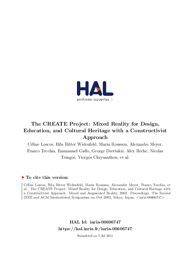 (PDF) The CREATE project mixed reality for design, education, and