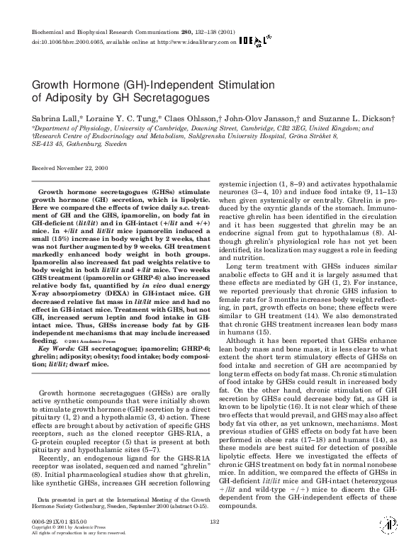 (PDF) Growth Hormone (GH)-Independent Stimulation of Adiposity by GH ...