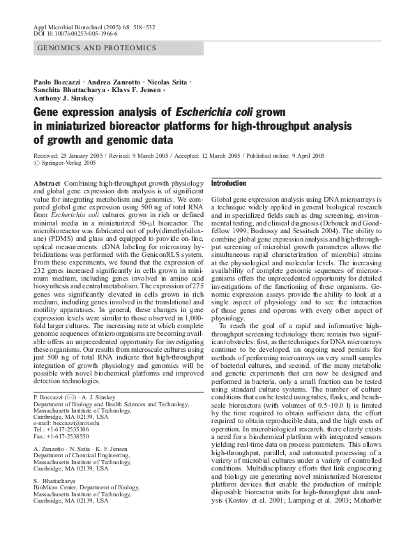 (PDF) Gene expression analysis of Escherichia coli grown in ...