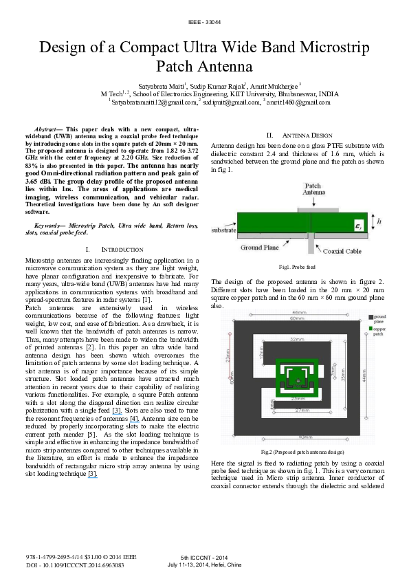(PDF) Design of a compact ultra wide band microstrip patch antenna