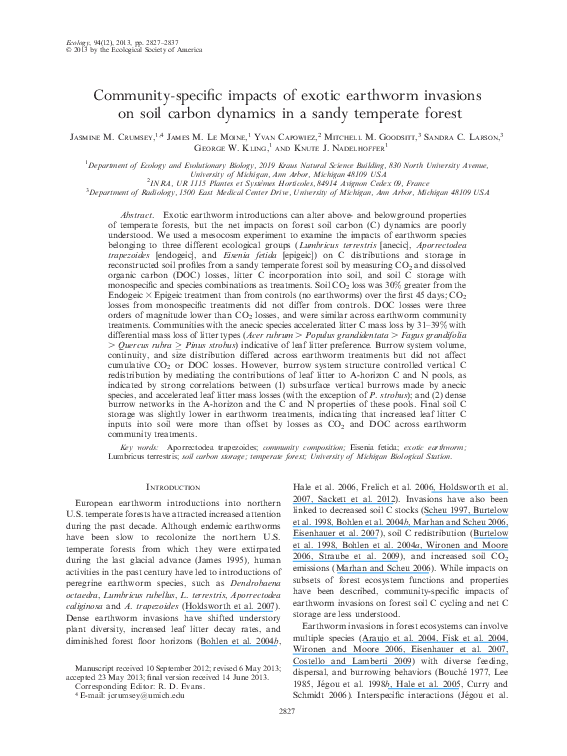 (PDF) Community-specific impacts of exotic earthworm invasions on soil ...