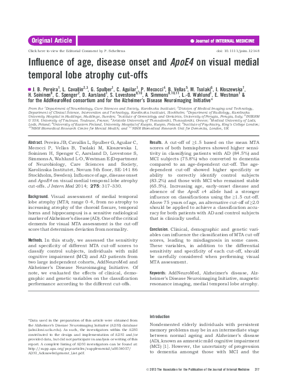 (PDF) Influence of age, disease onset and ApoE4 on visual medial ...