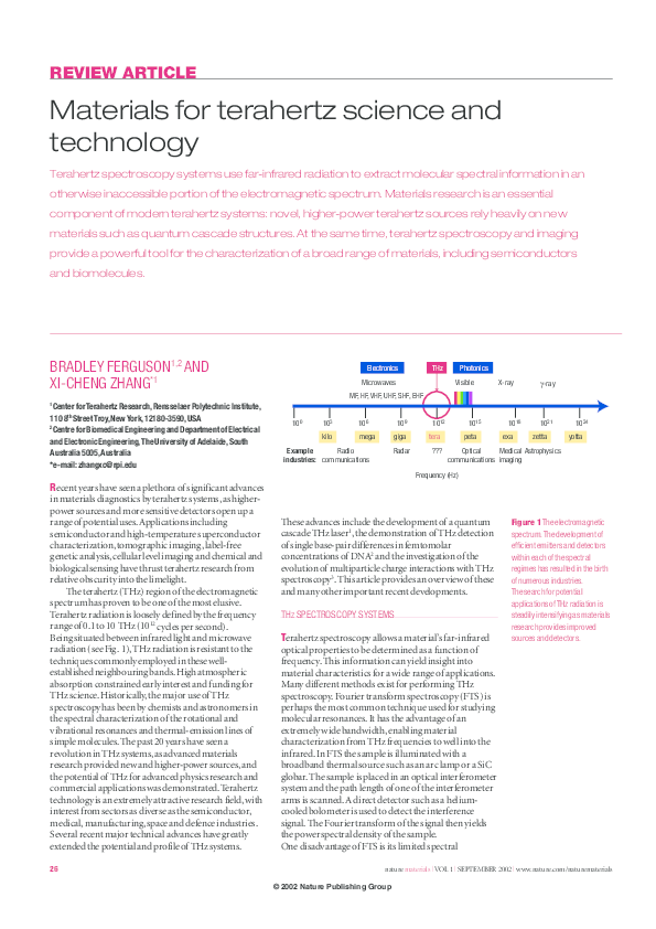 (PDF) Materials for terahertz science and technology