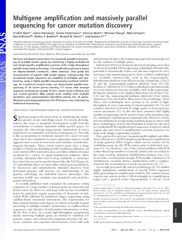 (PDF) Multigene amplification and massively parallel sequencing for ...