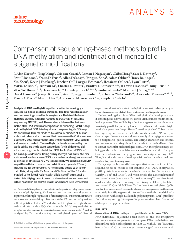 (PDF) Comparison of sequencing-based methods to profile DNA methylation ...