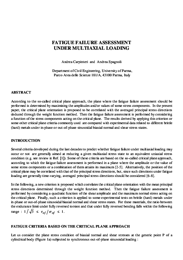 (PDF) Fatigue failure assessment under multiaxial loading