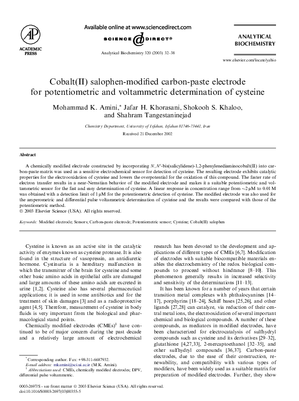 (PDF) Cobalt(II) salophen-modified carbon-paste electrode for ...